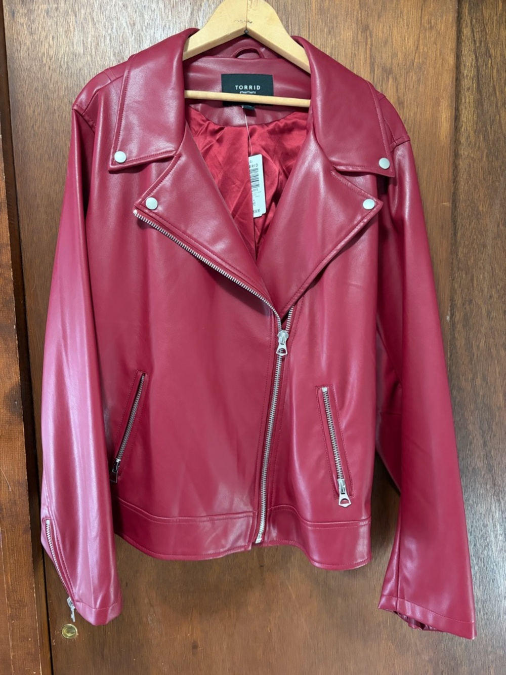 Torrid Red Faux Leather Moto Jacket with Silver Hardware